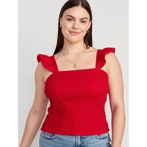 Old Navy Fitted Ruffle Sleeveless Smocked Crop Top Women's Size XXL Robbie Red